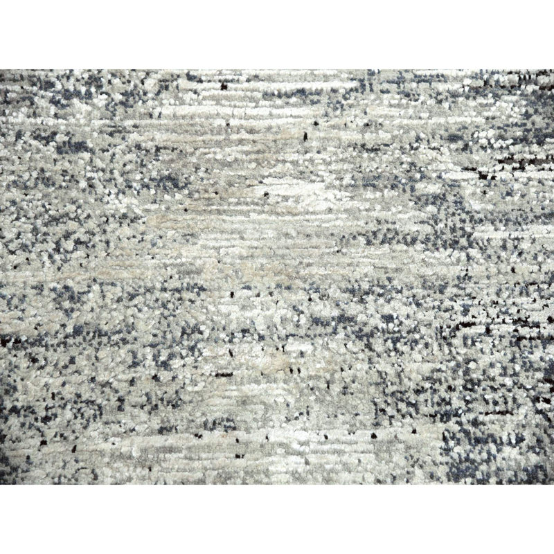 Tapis rond noir en laine et soie noué à la main 10 pi x 10 pi Striae Design