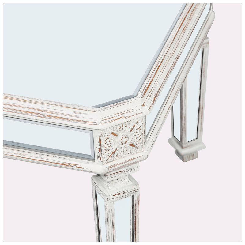 Table basse à miroir argentée avec éléments sculptés rétro