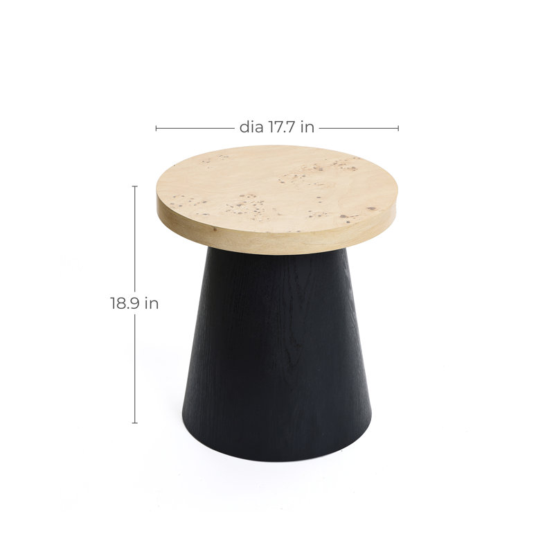 Light Wood Finish Top with Black Base Manufactured Wood Round Side Table
