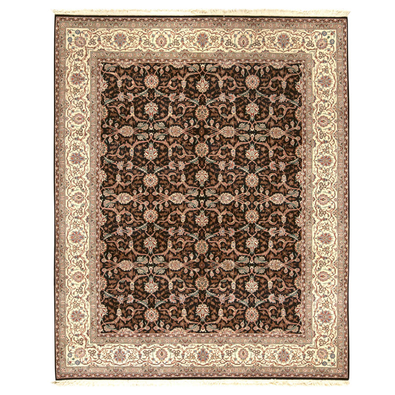 Tapis noir et ivoire de haute qualité noué à la main
