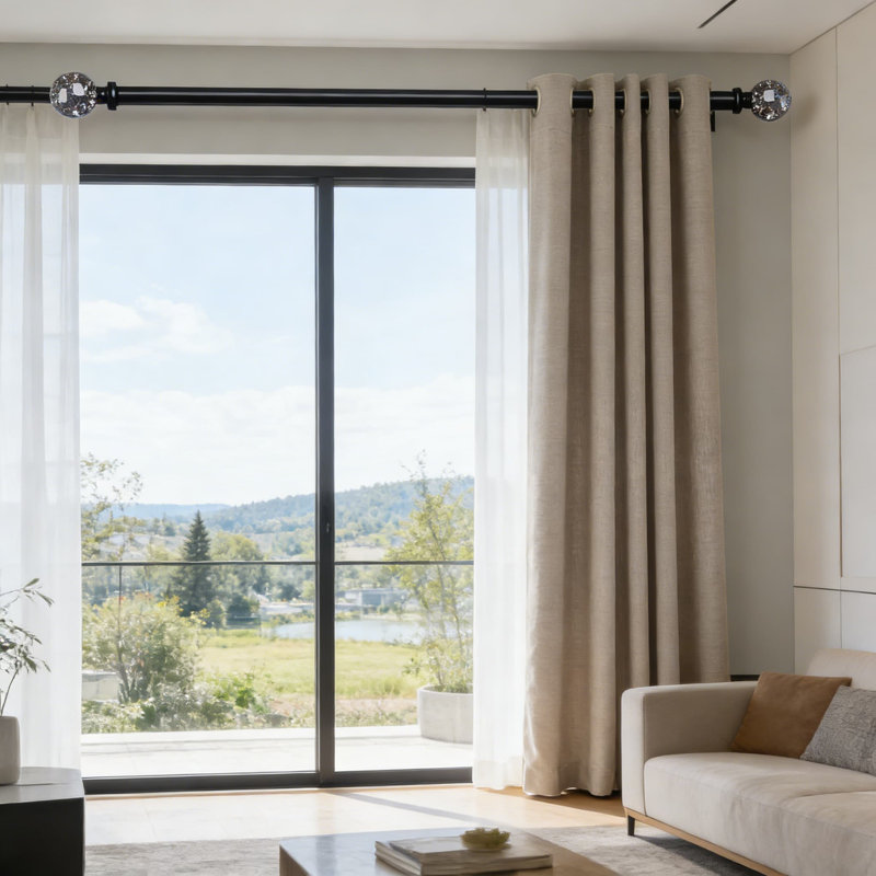 Tringle à rideaux ajustable robuste avec embouts en boule de cristal, tringle à draperie de 1 pouce de diamètre pour fenêtres de 30 à 120 pouces, tringle télescopique décorative moderne à simple face