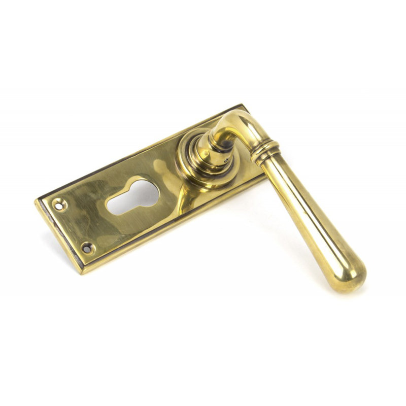 Newbury Lock Door Handle Kit, Aged Brass
