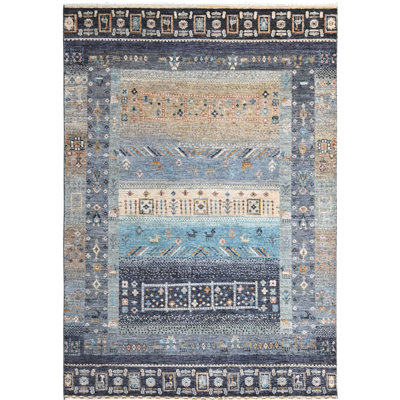Hand Knotted Wool Area Rug in Multi