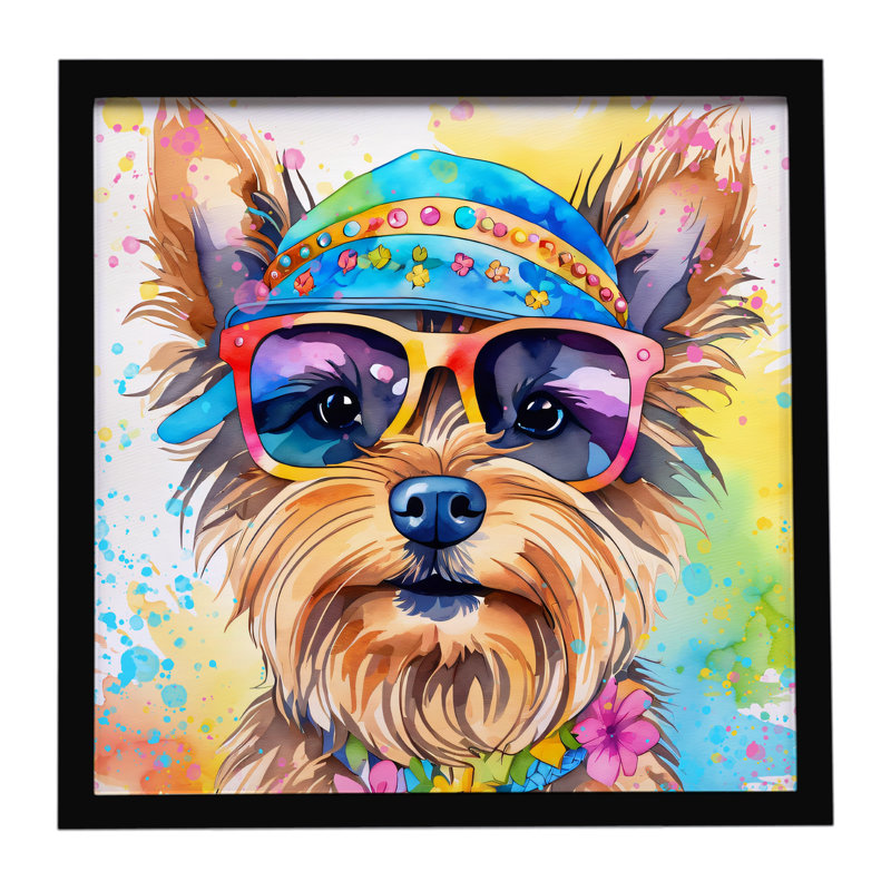 Yorkshire Terrier Hippie Dawg, reproduction d'art encadrée