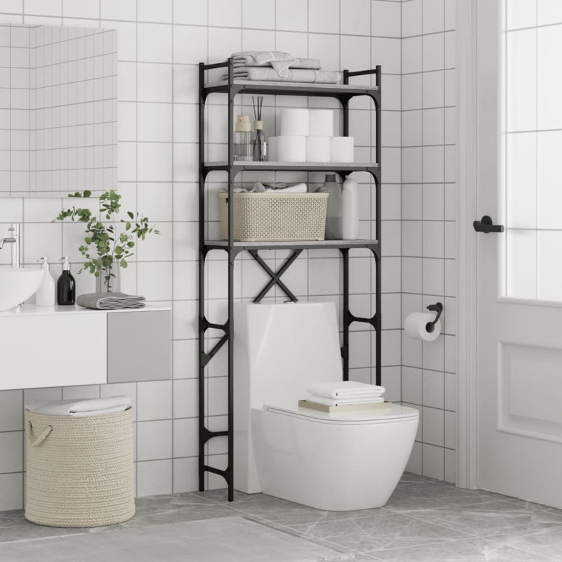 Engineered Wood, Metal Bathroom Shelves, Grey Sonoma