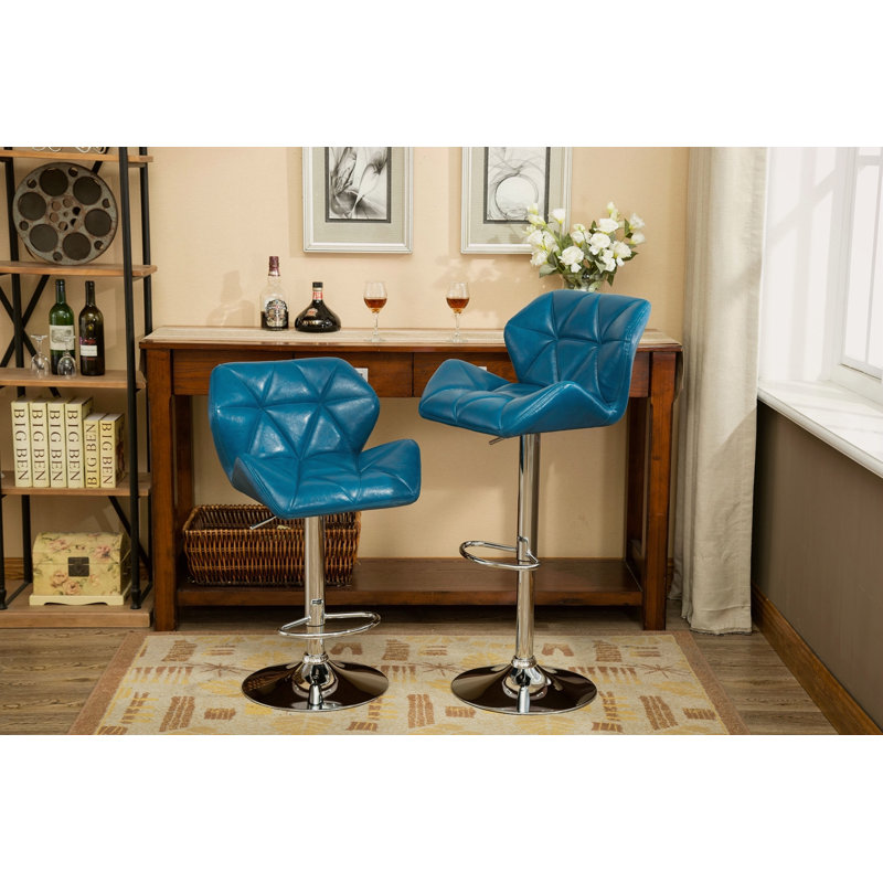 Tabourets de bar contemporain à hauteur réglable touffetés, ensemble de 2, Bleu
