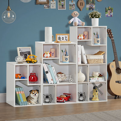 White Bookcase Set of 3, 15-Cube Simple Black Bookcase, Small Storage Cabinet with Open Shelves