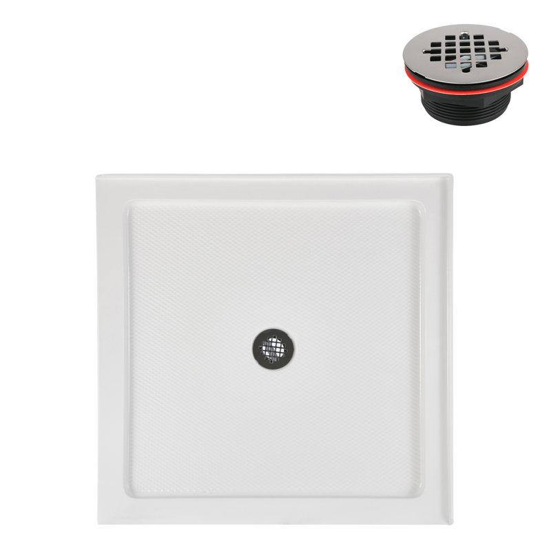 Streamline 36" W x 36" D Corner Acrylic Shower Base, Drain Included, Center