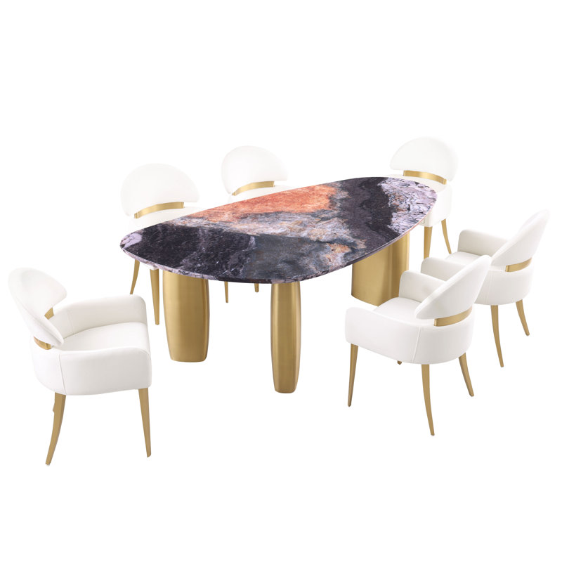 Ensemble de table de salle à manger 7 pièces Bexar, 7 pièces : table, 6 chaises, Noir / brun, White