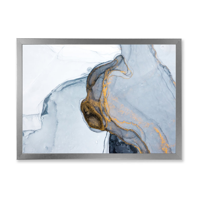 " Luxury Grey Gold Marbled Flow Art ", Silver Picture Framed Canvas, 30" H x 40" W x 1.5" D