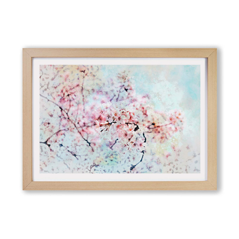 Japanese Cherry Tree In Pink - Single Picture Frame Painting, 62cm H x 87cm W x 2cm D, Oak