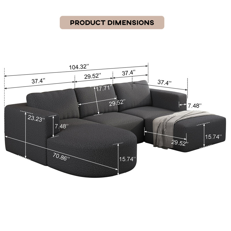 Canapé modulaire avec chaise et repose-pieds Boneless, Gris foncé foncé