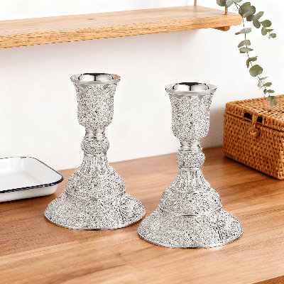 Set Of 2 Vintage Taper Candle Holders, Metal Candlestick Holders With Floral Carving For Dining Table Centerpieces And Wedding Decor