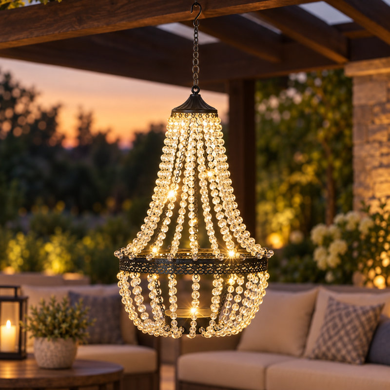 Lustre suspendu d'extérieur en cristal acrylique à énergie solaire de 71 cm (28 po)