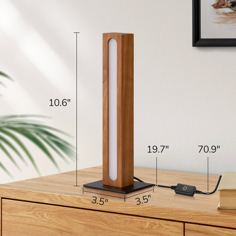 Square Solid Wood Dimmable LED Table Lamp, Rose Wood