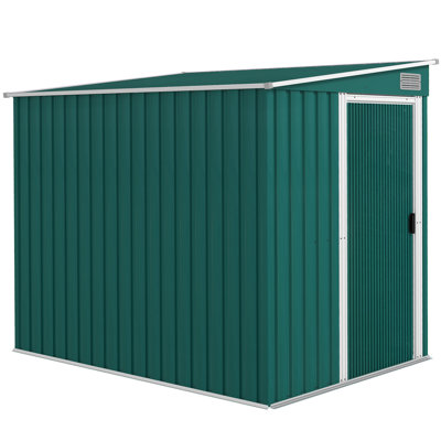 Outsunny 7 x 5ft Galvanised Metal Shed, with Sliding Door - Green