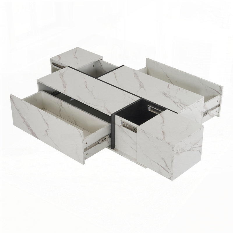 Table basse rectangulaire à plateau coulissant avec 2 tiroirs et 2 rangements cachés