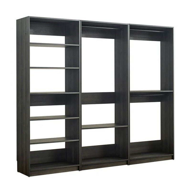 Système d'organisation modulaire Dee, 3 tringles suspendues et 6 tablettes, bois gris foncé