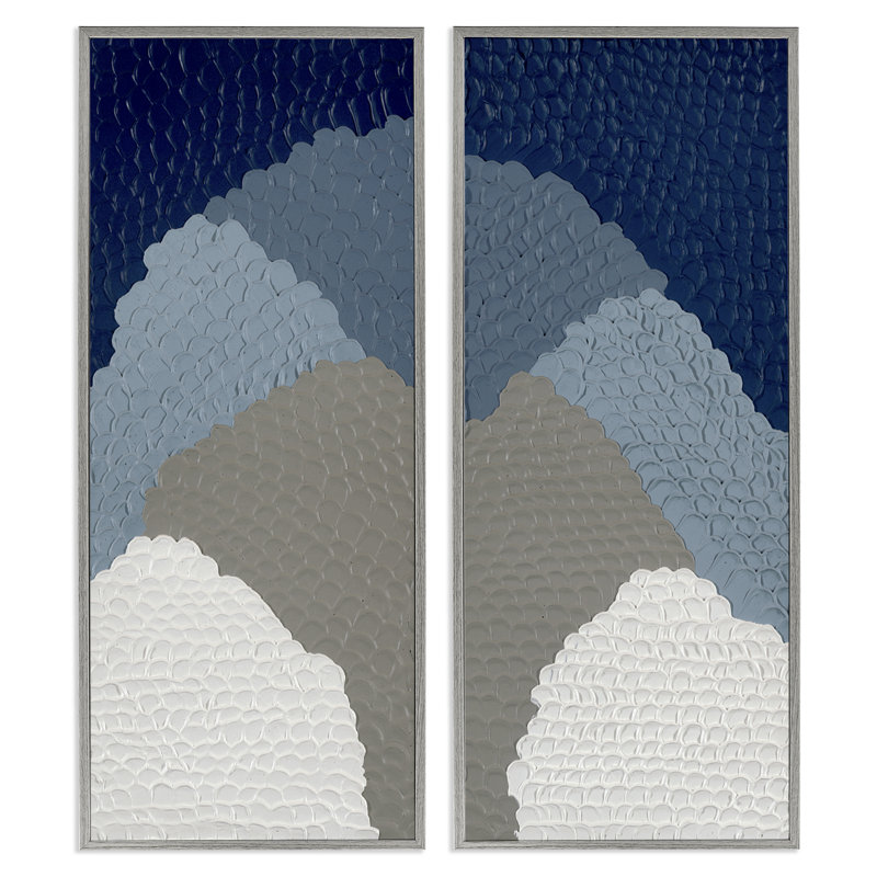 Ensemble de 2 estampes texturées bleues et abstraites, par PC, Estampe numérique Farmhouse, H 24 po x l 10 po
