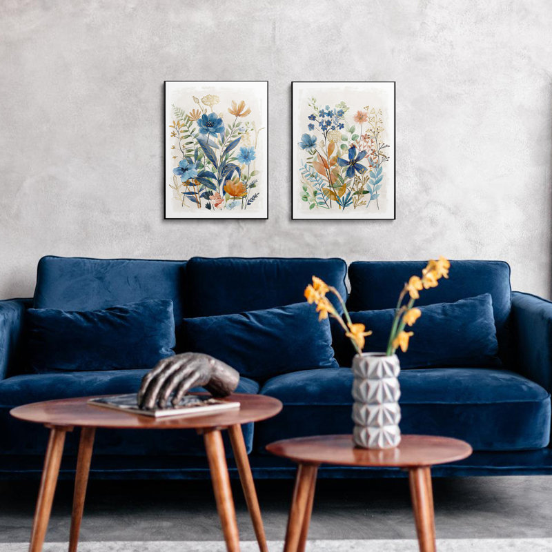 "Blooming Bluebonnets and Weeds", peinture sur toile 2 pièces, L 14 po x H 18 po