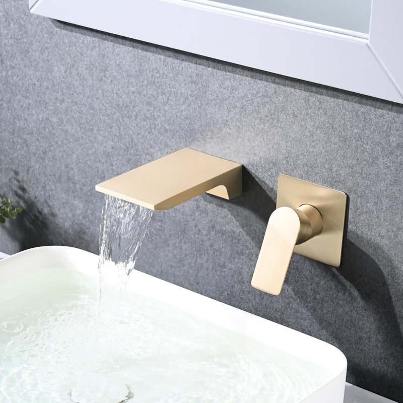 Brushed Gold Wall Mount Bathtub Faucet, Stainless Steel, Single Handle Control, Two Holes, Chic Bathroom Addition Modern Steel Gold, Handle, Accessory