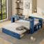 Full Size Daybed With Removable Desk, Storage Drawers & Hydraulic Side Table, Blue-641067165-641067164