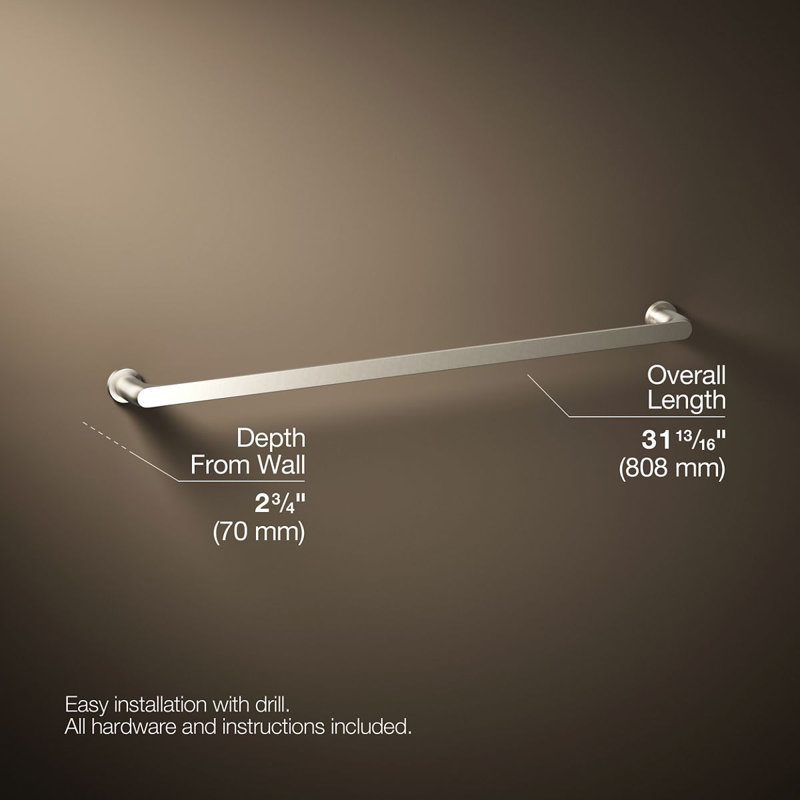 Avid Towel Bar, 30"W, Vibrant Brushed Nickel