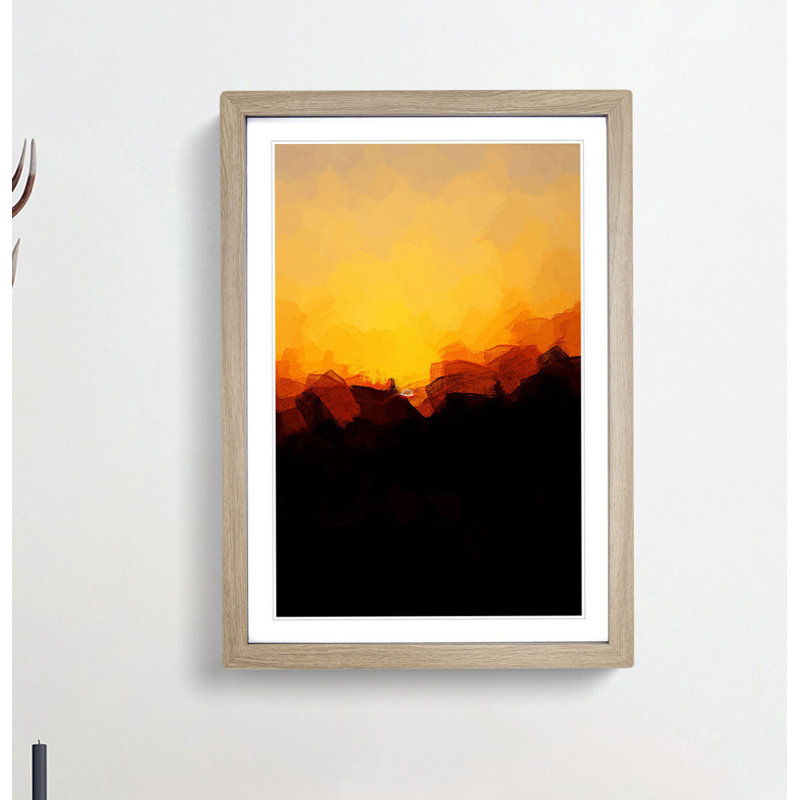 Indian Sunrise in Abstract - Framed Print, 60cm H x 40cm W x 2cm D, Oak