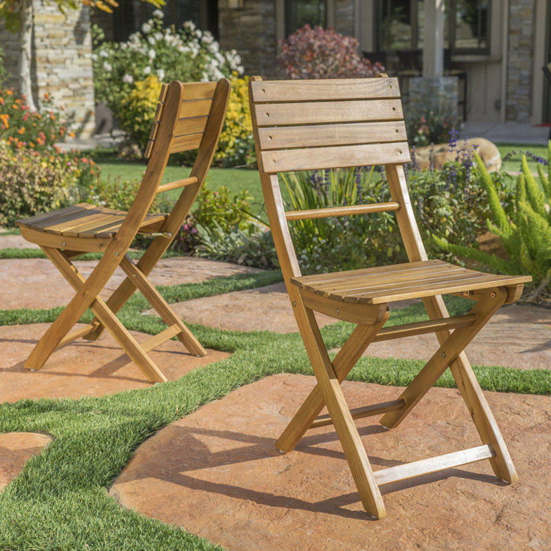 Chaise de salle à manger d'extérieur pliante en bois d'acacia (ensemble de 2), Naturel