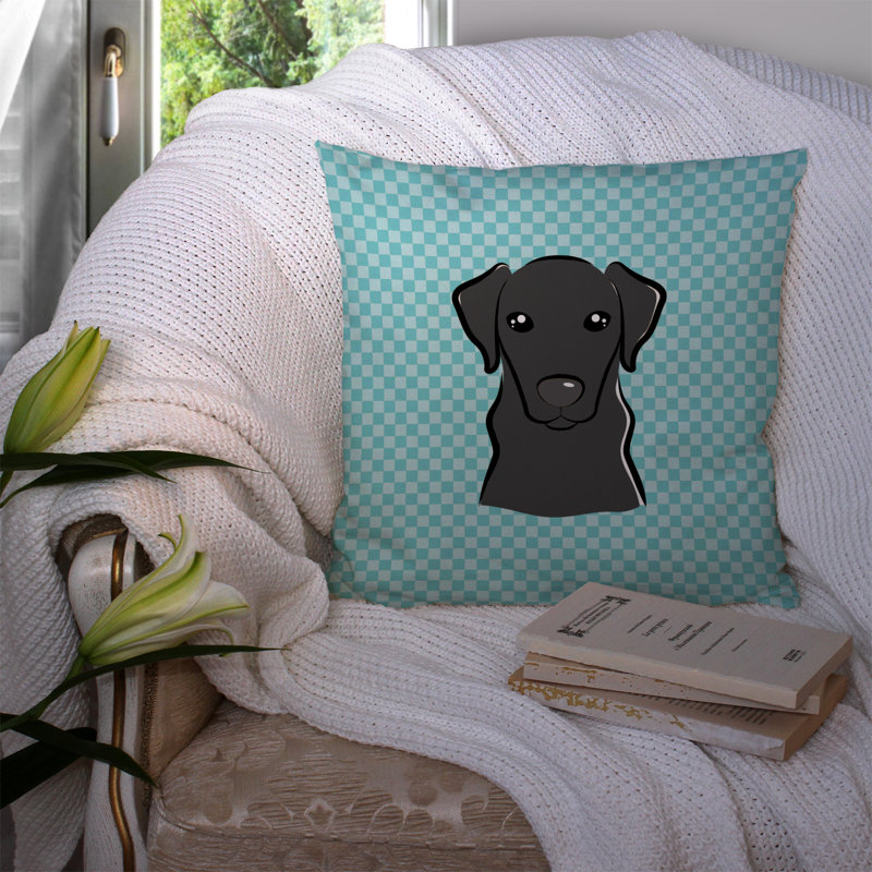 Coussin décoratif intérieur/extérieur noir damier, H 18 po x l 18 po x P 5,5 po, Bleu