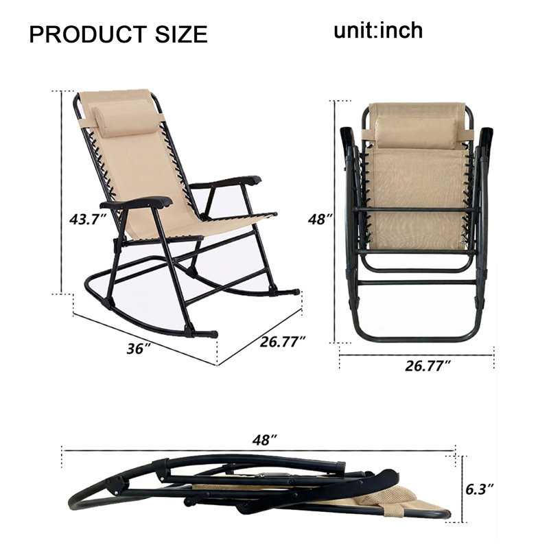 Ensemble de 2 chaises berçantes pliantes pour le patio, Khaki