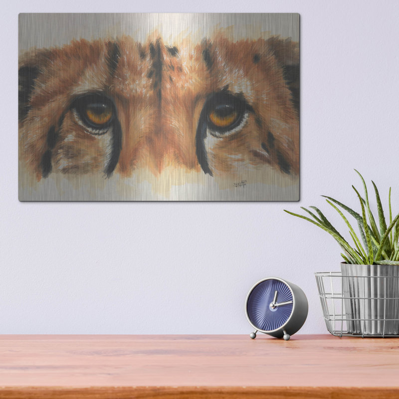 «Eye Catching Cheetah» par Barbara Keith sur métal, H 12 po x l 16 po