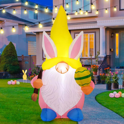 Easter Inflatables Gnome Outdoor Decorations Blow Up Yard Cute Gnome Wearing Bunny Hat Holding Eggs And Paintbrush Built In Leds Garden Lawn Indoor Decor
