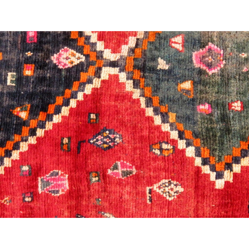 Tapis de couloir en laine / coton noué à la main de style oriental bleu / rouge / rose 4 pi 6 po x 9 pi