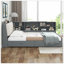 Lit plateforme en bois avec tête de lit, tablettes et 2 tiroirs, gris-1544318327