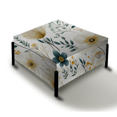 White And Beige Minimalist Floral Bedding - Floral Large Square Ottoman