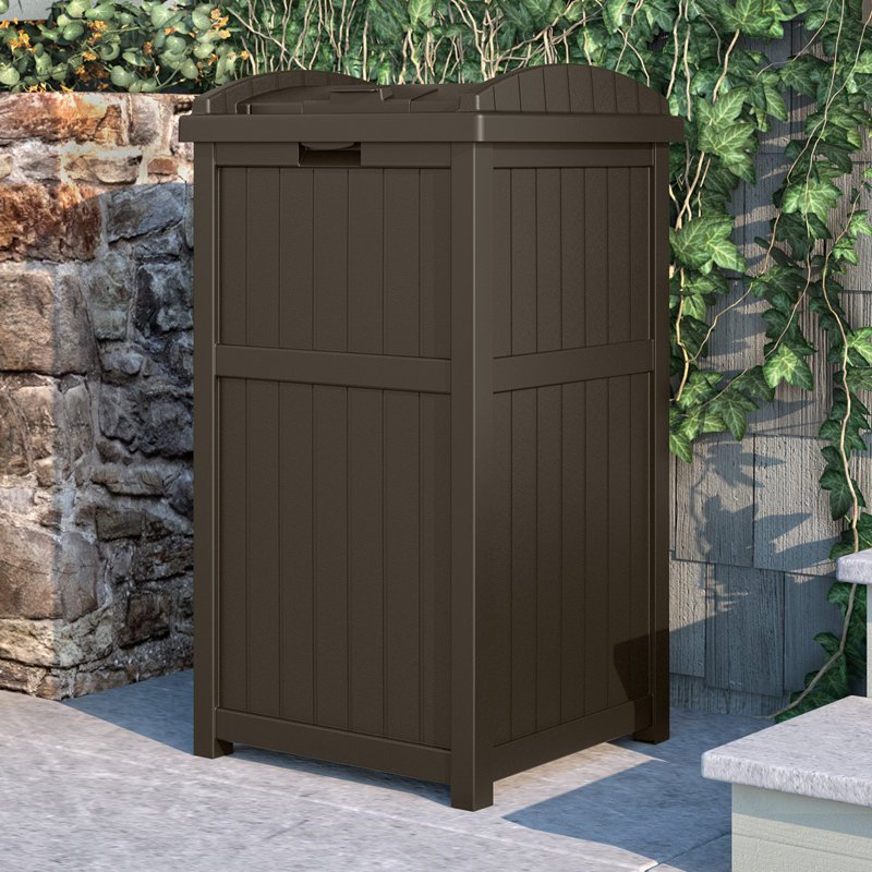 Java Brown 33 Gallon Outdoor Plastic Trash Hideaway