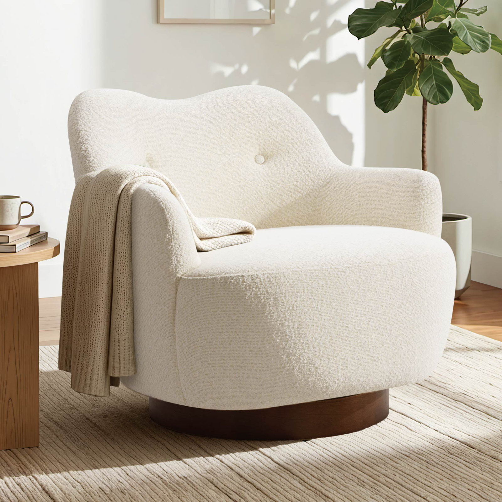 Swivel Accent Chair, Cream Boucle