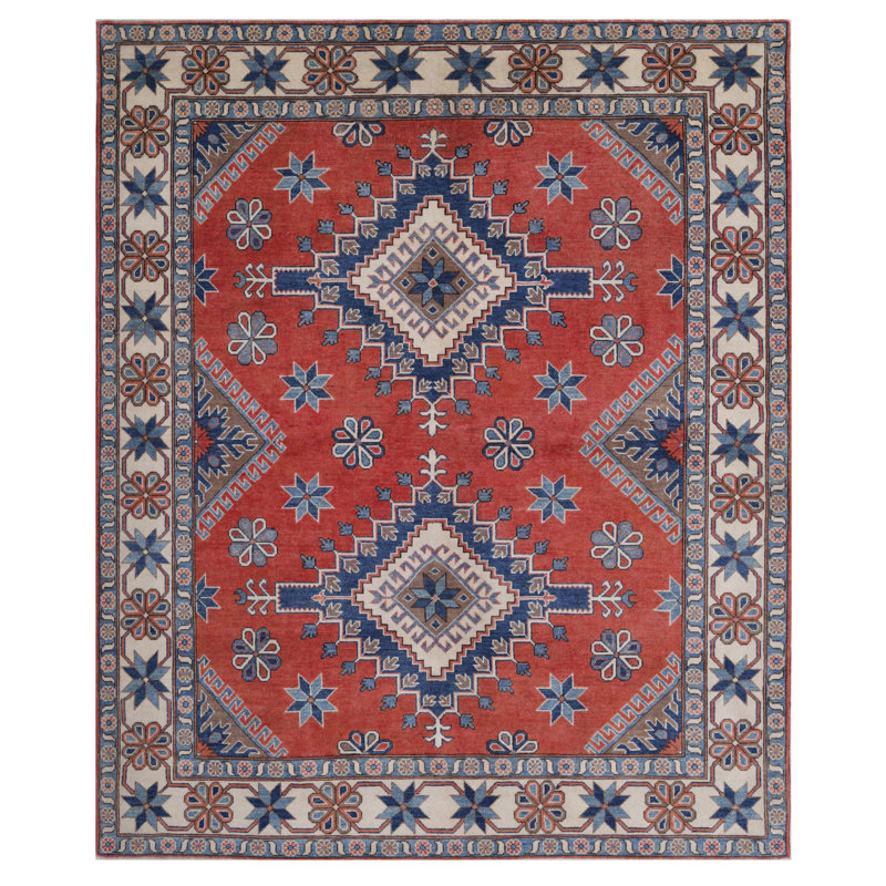 Tapis unique en laine noué à la main 6 pi 7 po x 8 pi nouvel âge en rouge / bleu Cara