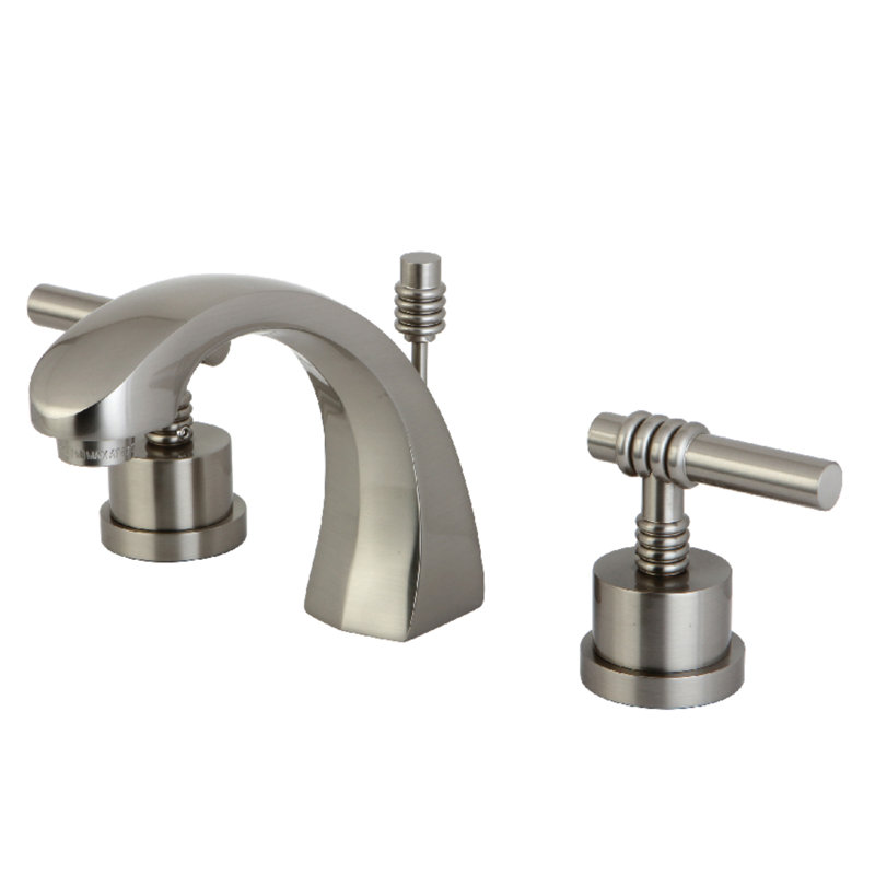 Milano Widespread Bathroom Faucet with Drain Assembly, Satin Nickel