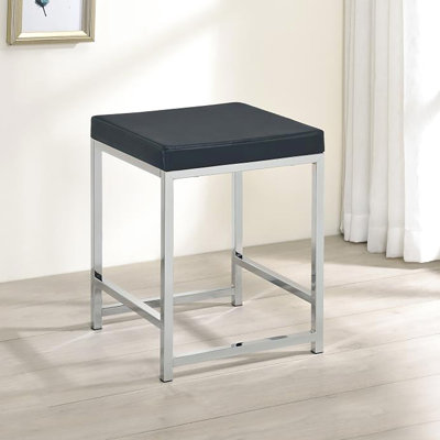 Modern Square Dark Grey Vanity Stool With Foam Filled Seat Cushion Chic Padding And Versatile Design