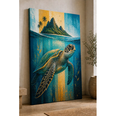 Large Turtle Canvas Wall Art Fantasy Ocean Island Painting Nature Animal Artwork for Living Room Bedroom Coastal Home Decor 24x36 Inch Canvas Print - Ready to hang