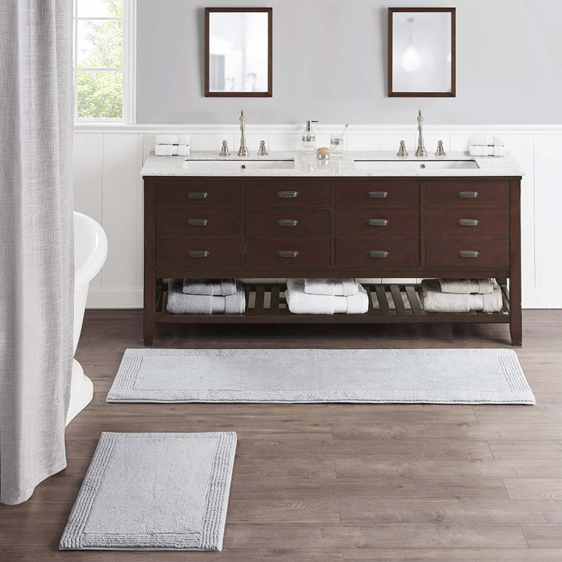 100% Cotton Tufted Reversible Bath Rug, Grey, 24"W x 72"L