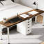 Bureau d'ordinateur, poste de travail pour deux personnes, finition de bureau en bois rétro, poignées rainurées sans effort, pieds de table épais, patins de pieds réglables, bois brun et blanc rustique, bureau de 78,7 pouces