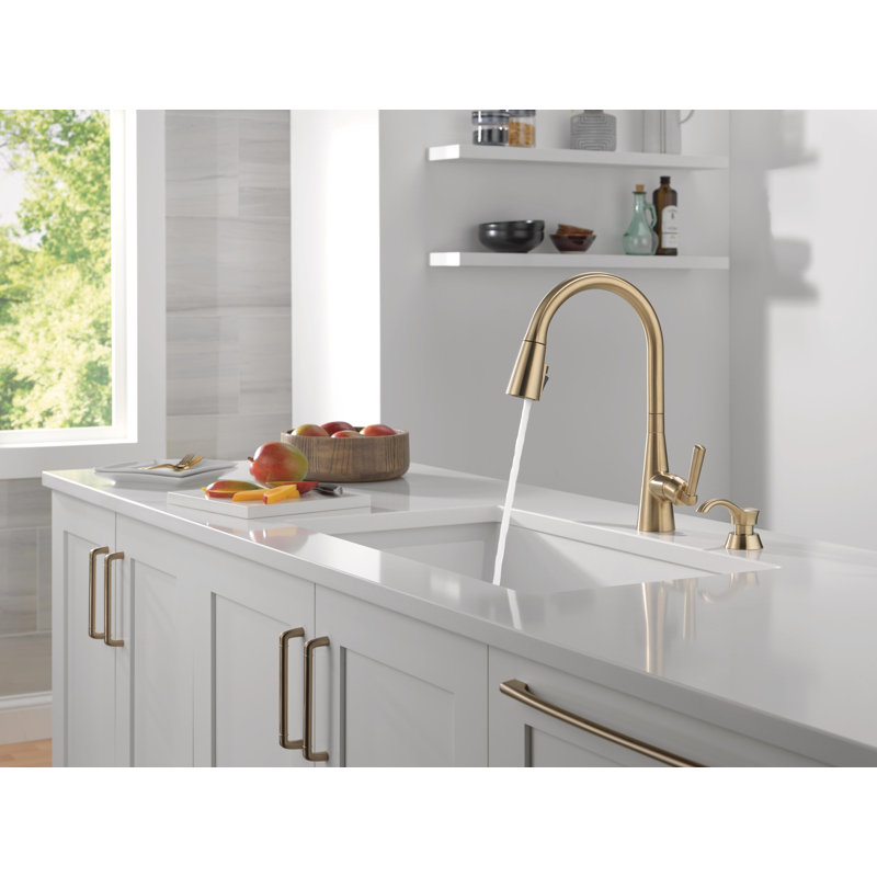 Boyd Brushed Gold Kitchen Faucet with Pull Down Sprayer and Soap Dispenser, Modern Single Hole Kitchen Sink Faucet, Single Handle, Champagne Bronze