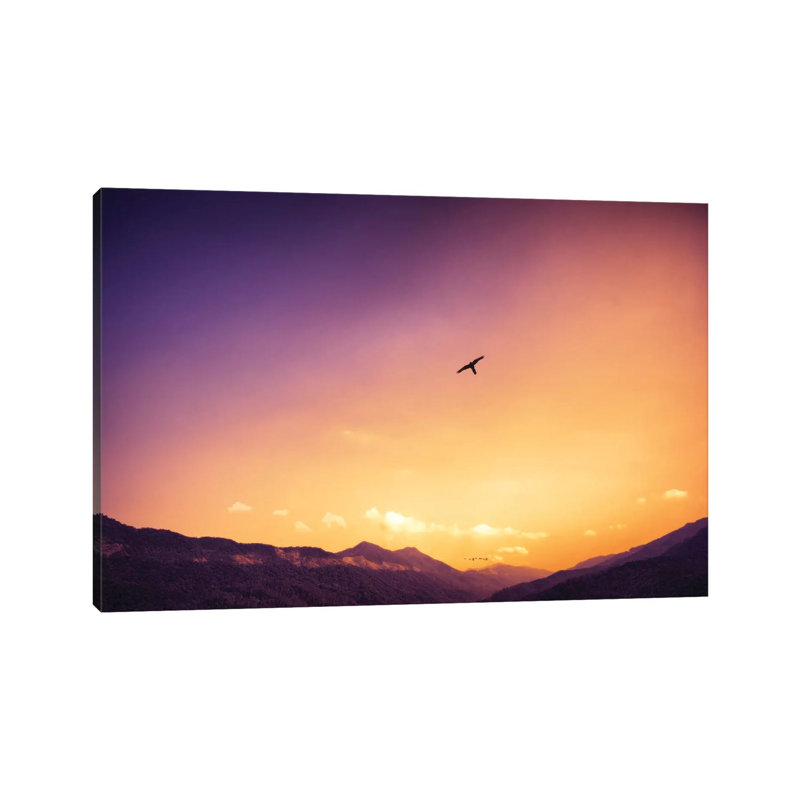 Sunset Over The Mountains - Wrapped Canvas Print, 20.32cm H x 30.48cm W x 1.905cm D