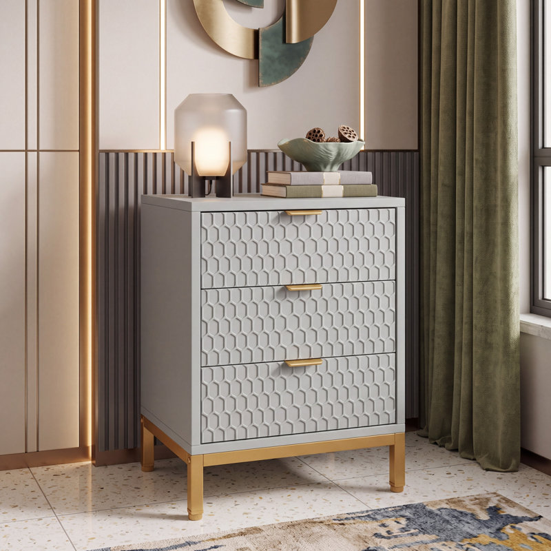 Becnel 19.7'' W Nightstand, Gray/Gold