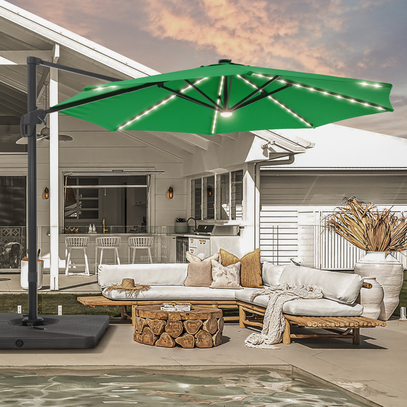 Parasol en porte-à-faux éclairé avec base à manivelle 132,3 po Shareny inclus, Kelly vert
