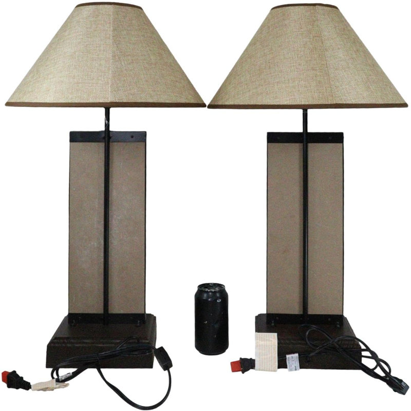 Set Of 2 Rustic Western Cowboy On Giddy Up Horse Wood Metal Bedside Table Lamps