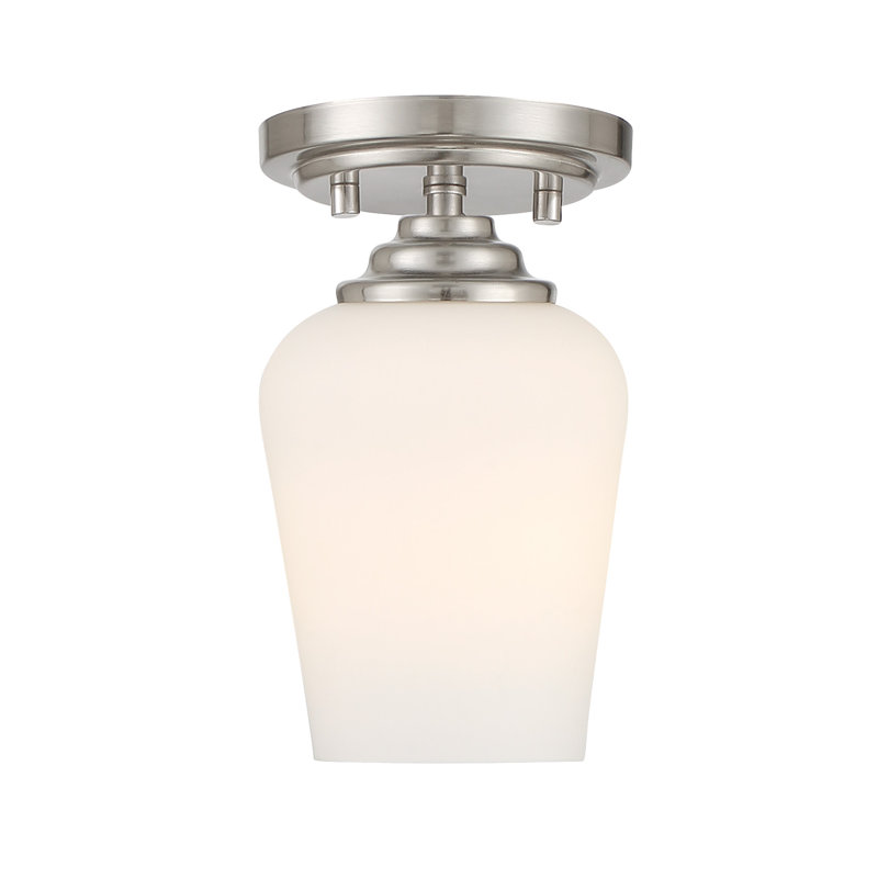 Arbra Glass Semi Flush Mount, Brushed Nickel, White